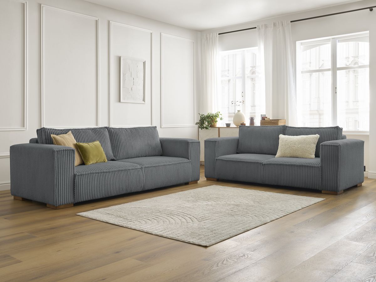Bobochic Chelsea Sofa 5-Sitzer Breitcord weich Dunkelgrau