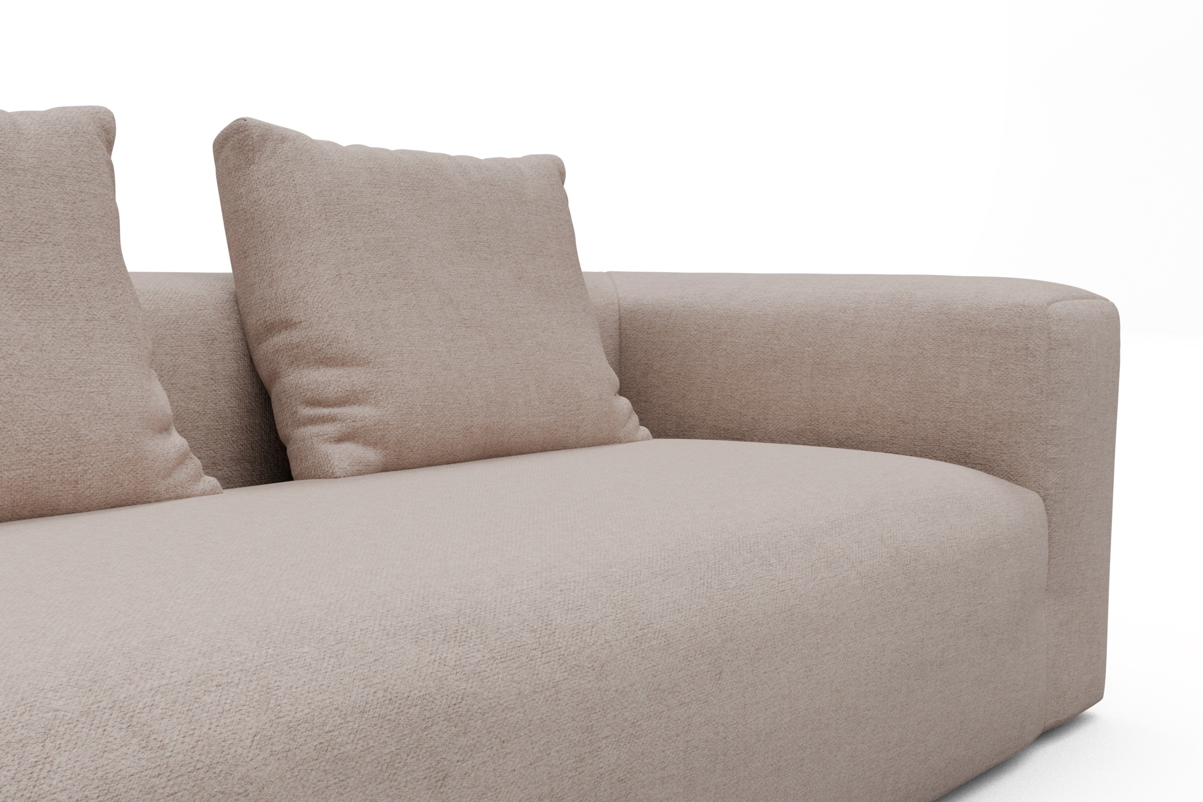 Wohnlandschaft Fred Chaiselongue links mit 2-Sitzer und lange Armlehne rechts Weda-Sand