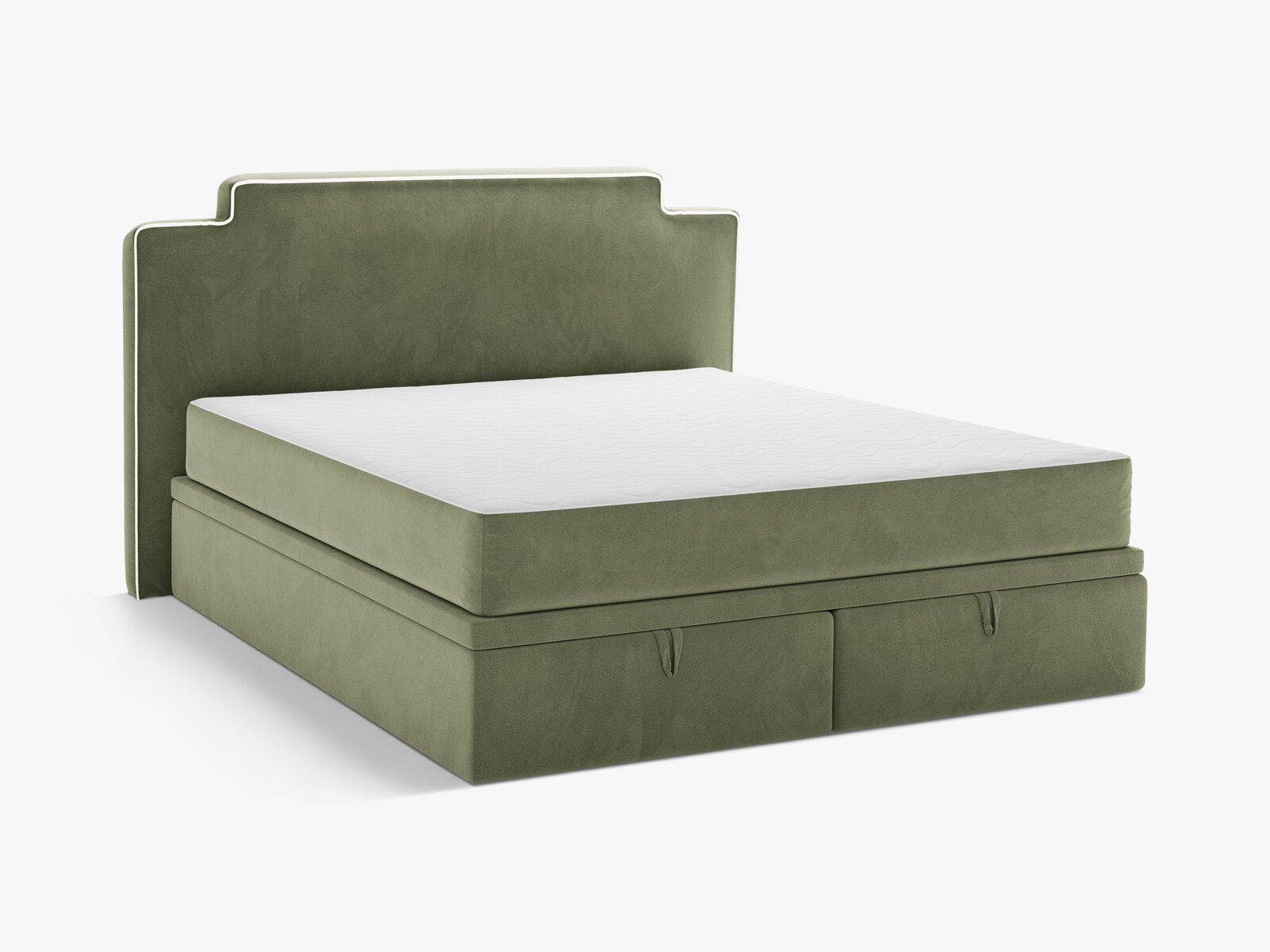 Micadoni Princess Boxspringbett mit Bettkasten und Kopfteil Samt Magic Velvet Elfenbein / Grün 180x200