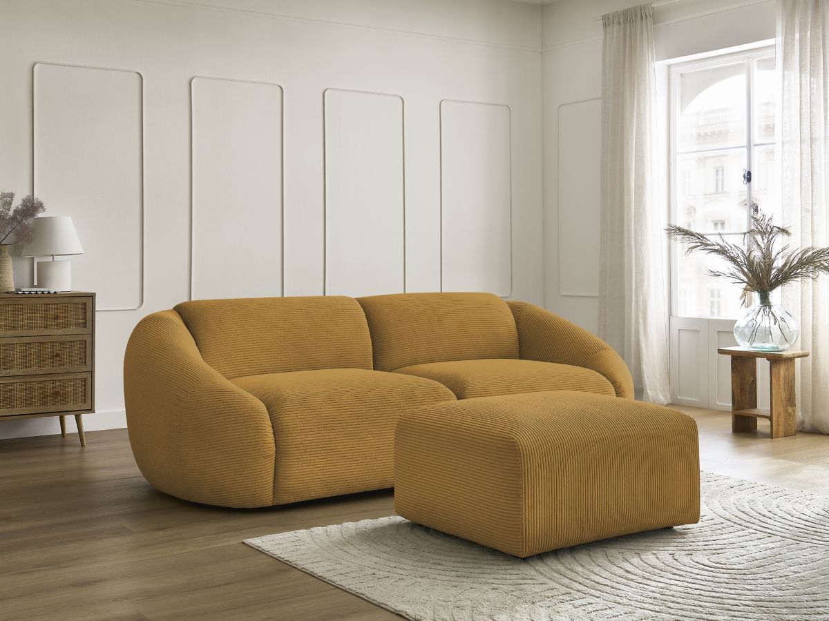 Bobochic Tina Sofa 4-Sitzer mit Pouf Cordsamt Gelb