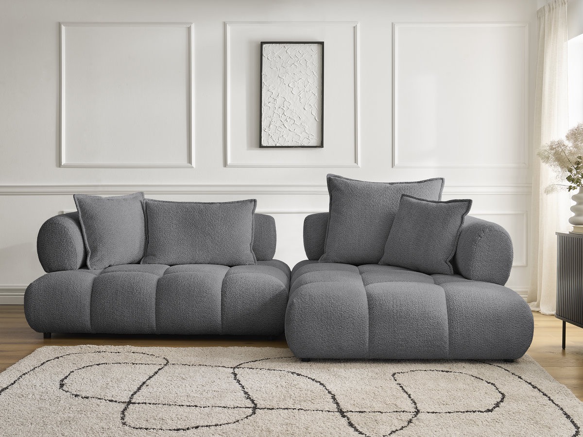 Bobochic Alya Ecksofa Bouclé-Stoff Dunkelgrau Ecke rechts