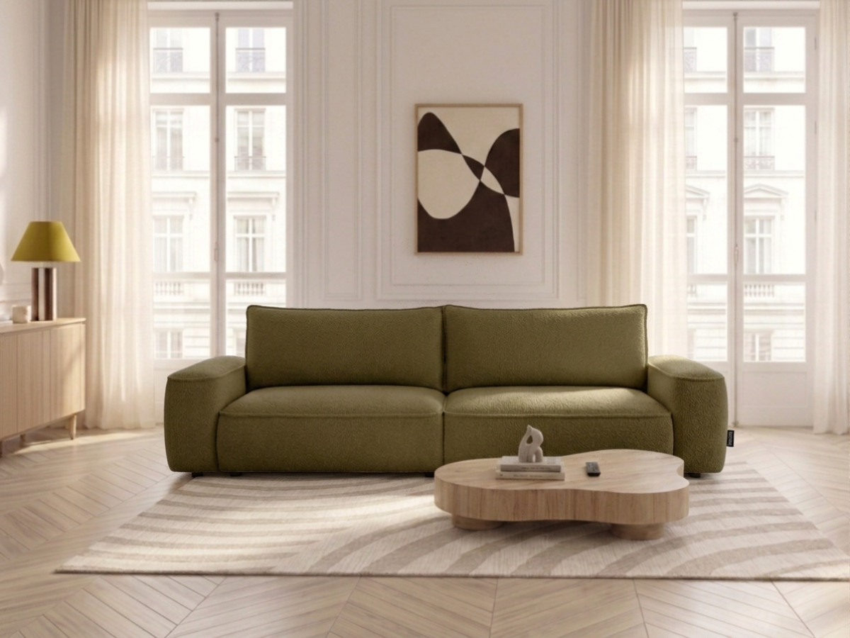 Bobochic Honore Schlafsofa 3-Sitzer mit Bettkasten Chenille Grün