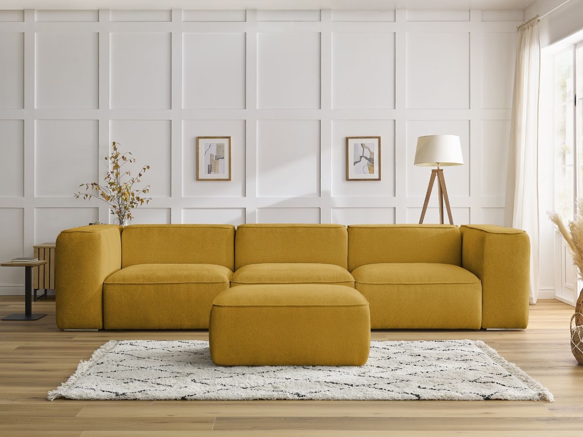 Bobochic Zephyr Sofa 4-Sitzer mit Pouf Strukturstoff Gelb