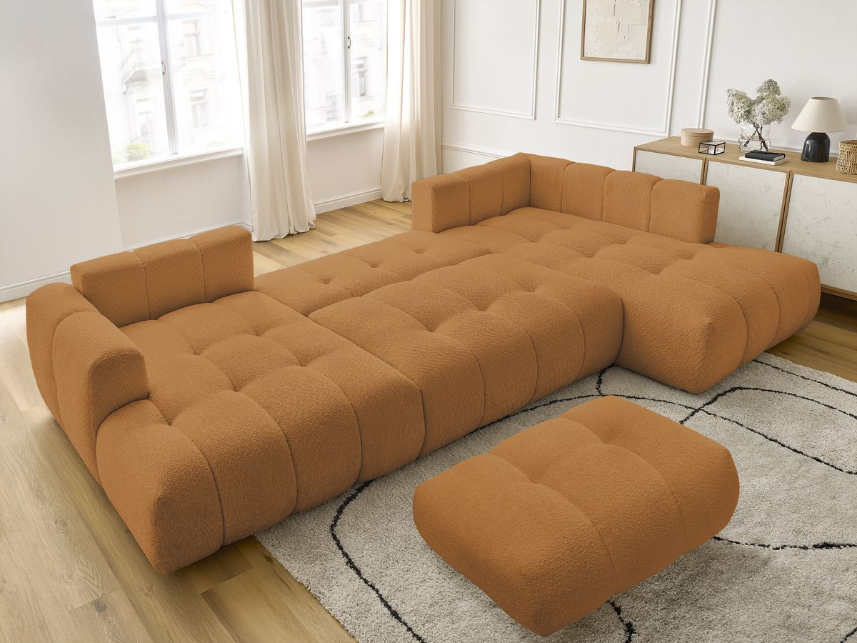 Bobochic Fuji Wohnlandschaft mit Pouf Bouclé-Stoff Gelb Ecke links