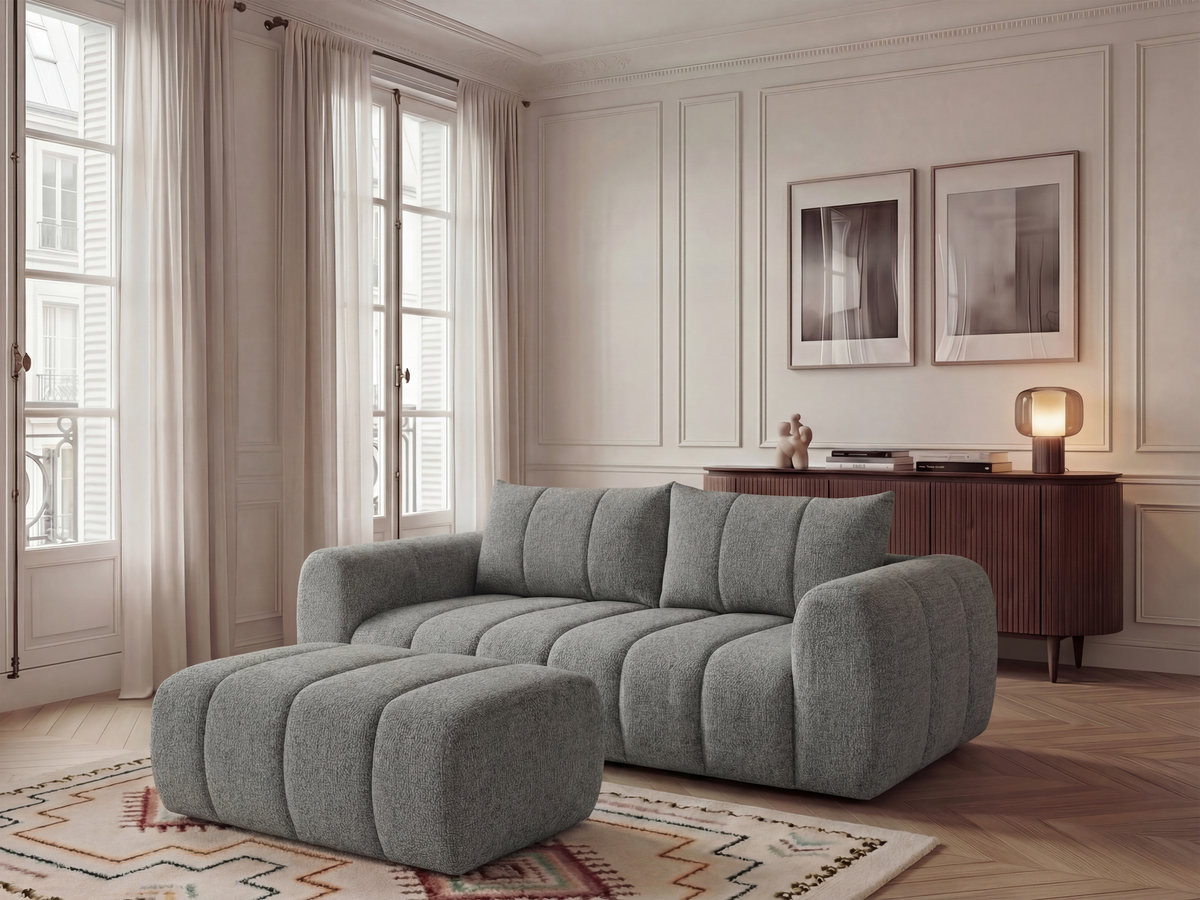 Bobochic Nesty Sofa 3-Sitzer mit Pouf Melange-Stoff Dunkelgrau