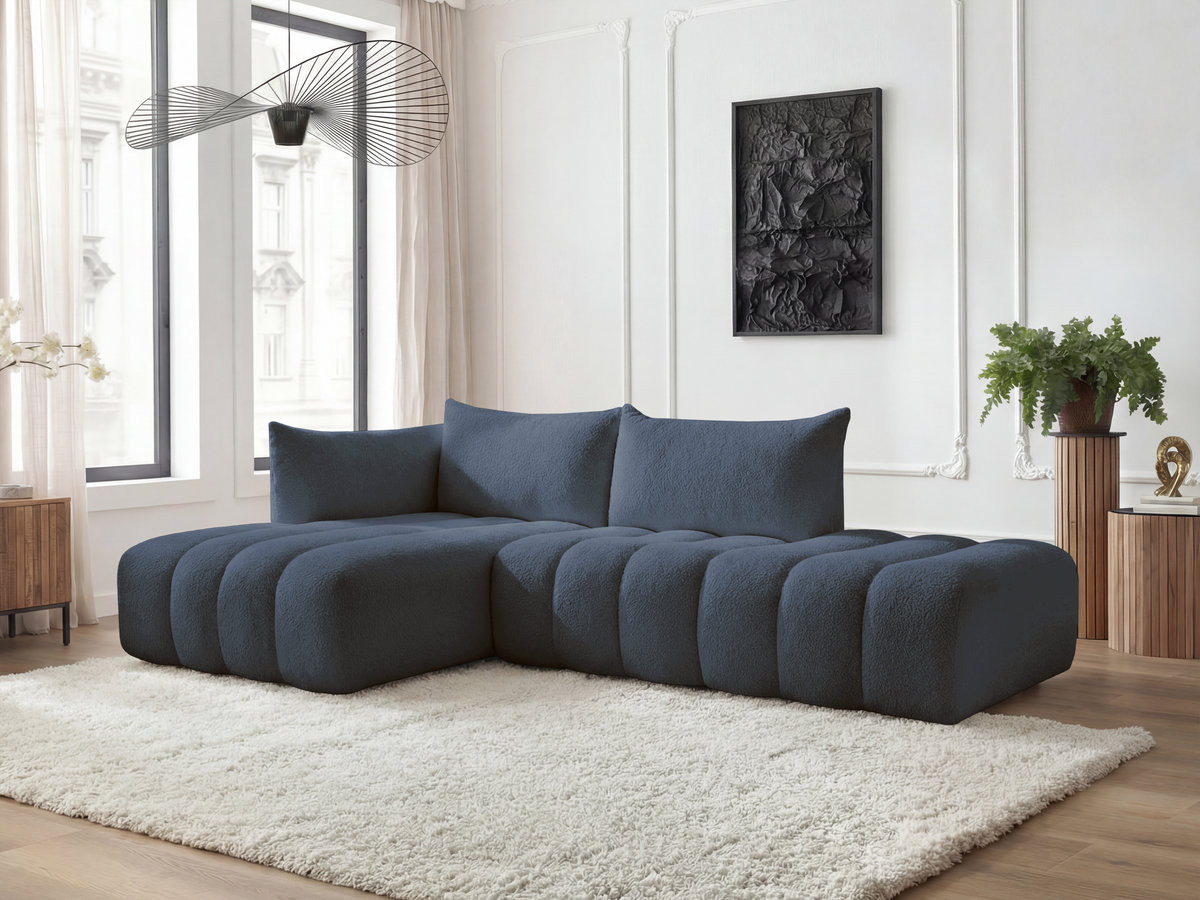 Bobochic Azra Ecksofa 319 × 178 cm Bouclé-Stoff Dunkelblau Ecke links