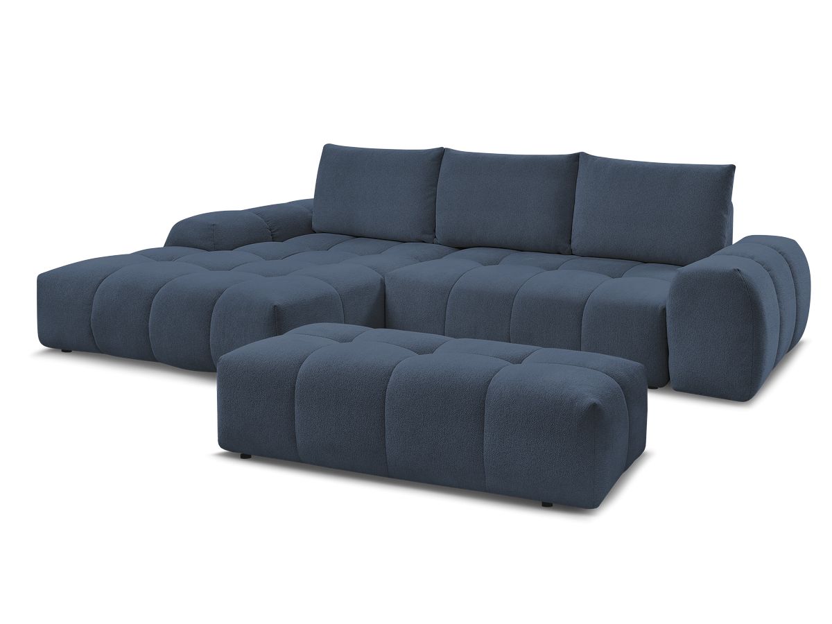 Bobochic Everest Ecksofa mit Schlaffunktion und Bettkasten und Pouf 318 × 180 cm, 3 Kissen Melange-Stoff Dunkelblau Ecke links