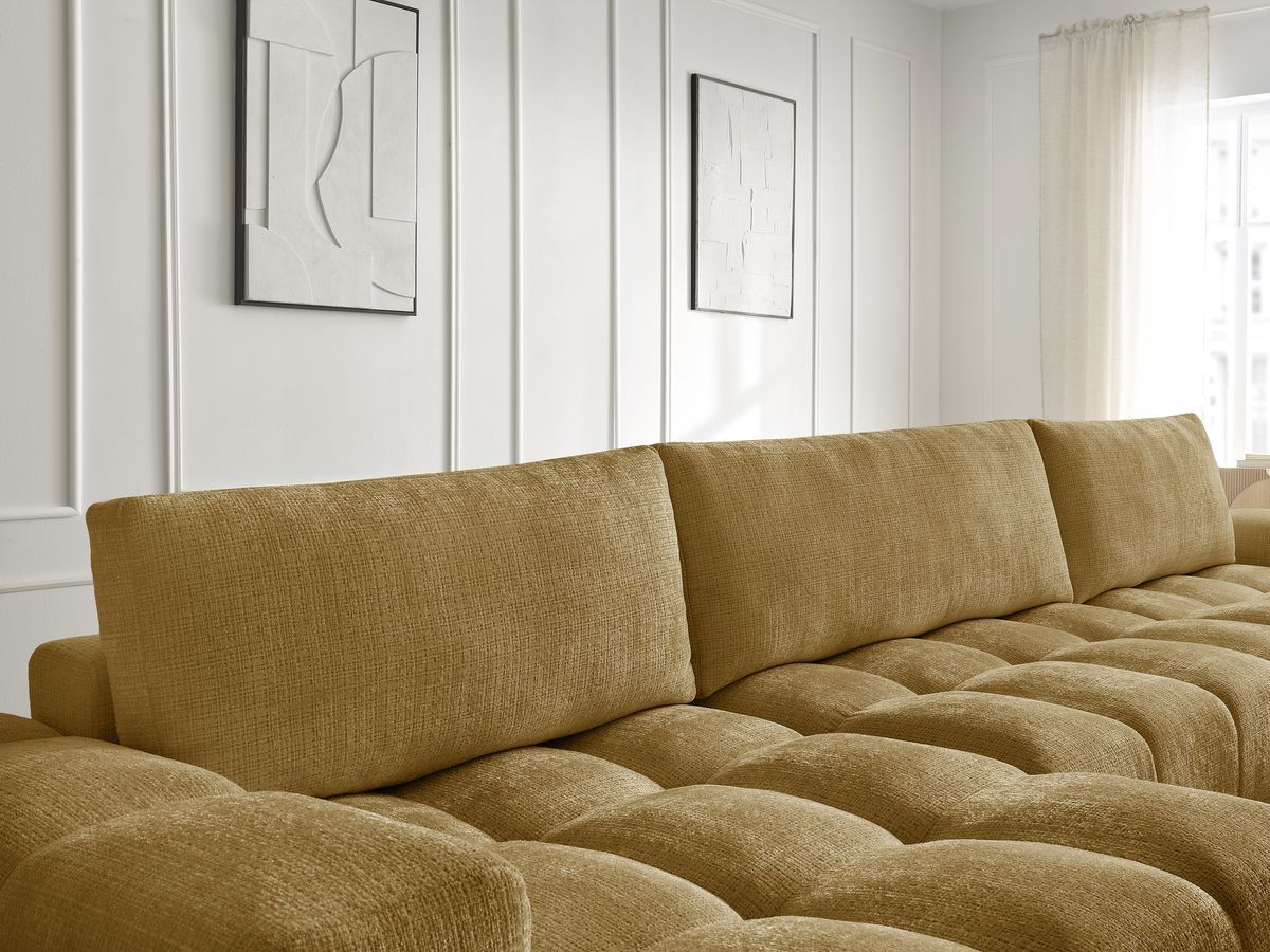 Bobochic Anakin Wohnlandschaft mit Pouf, 3 Kissen Strukturstoff Gelb
