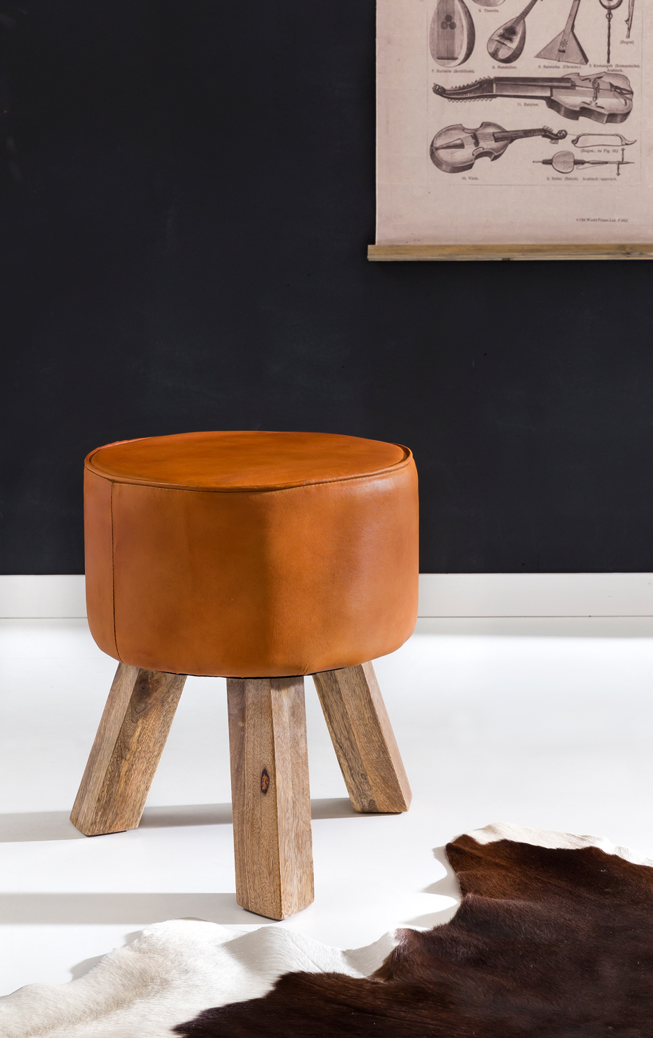 Sitzhocker Svaneke Echtleder Braun Ø 37 cm