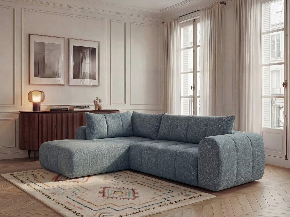 Bobochic Nesty Ecksofa in L-Form, 256 cm Melange-Stoff Blau Ecke links