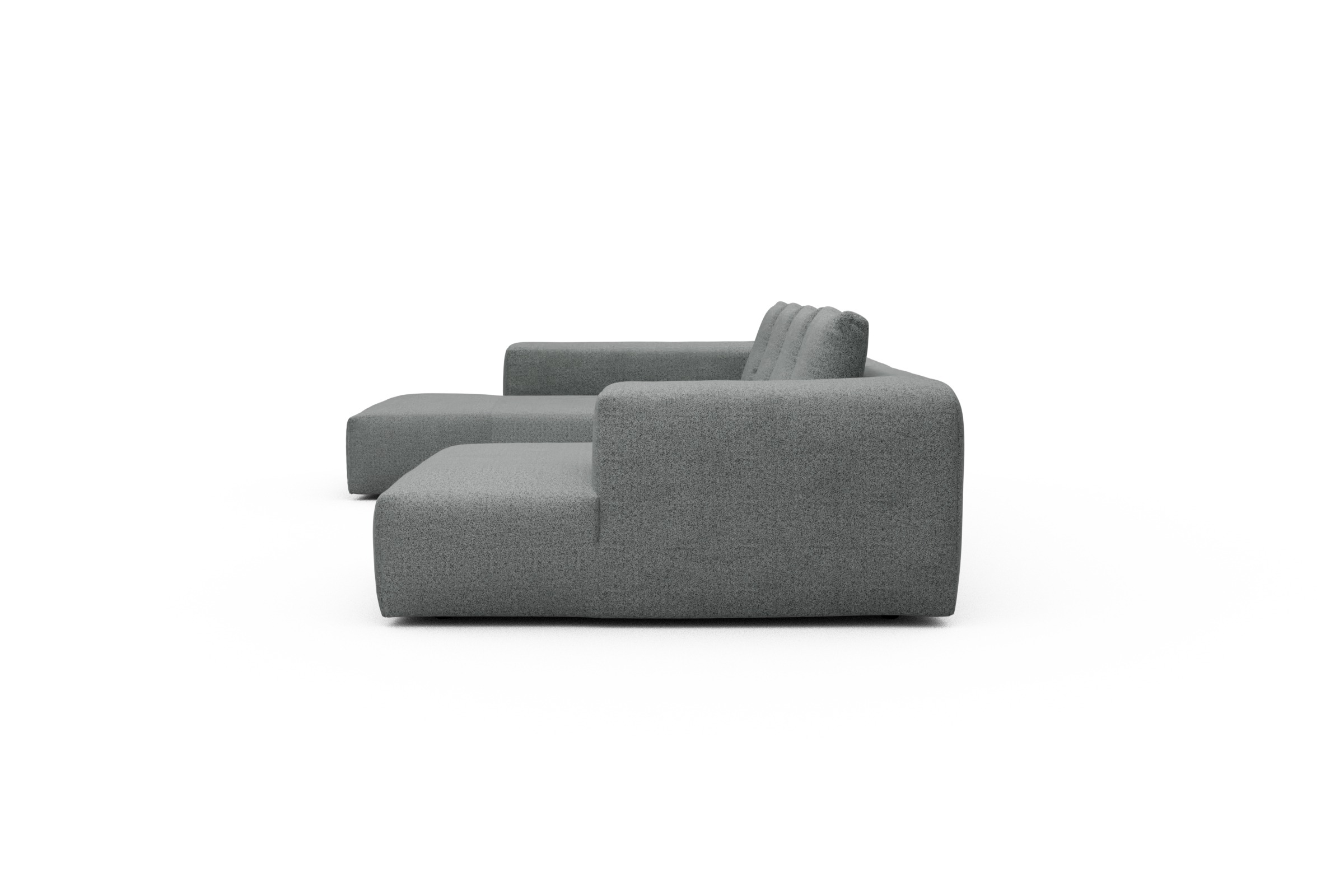 Wohnlandschaft Fred Relax-Ecke links mit 2-Sitzer und Chaiselongue rechts Boucle Aivi 819-Gravel-Grey