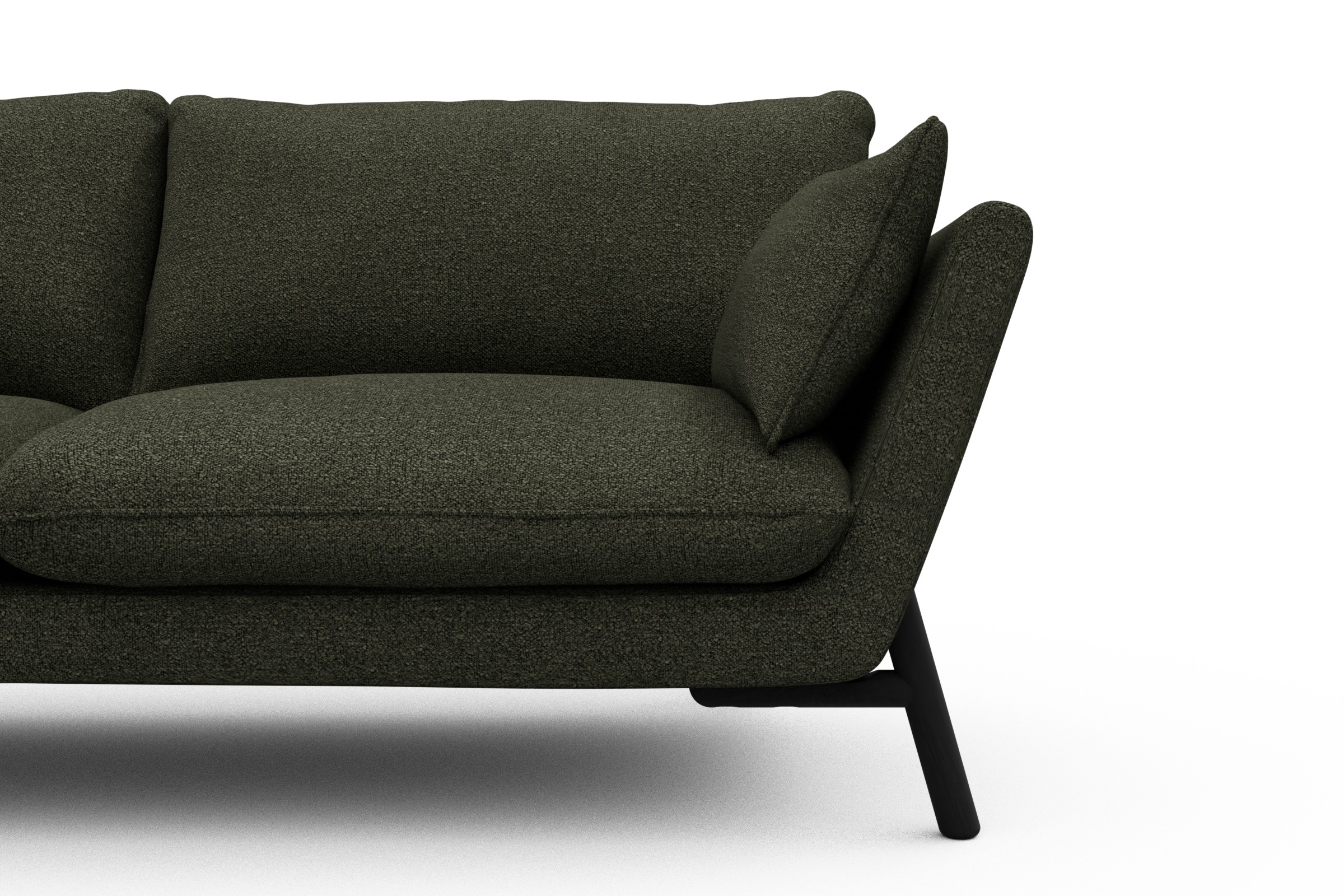 Sofa Emil 2-Sitzer Beinfarbe Eiche Schwarz Boucle-Forest-Green