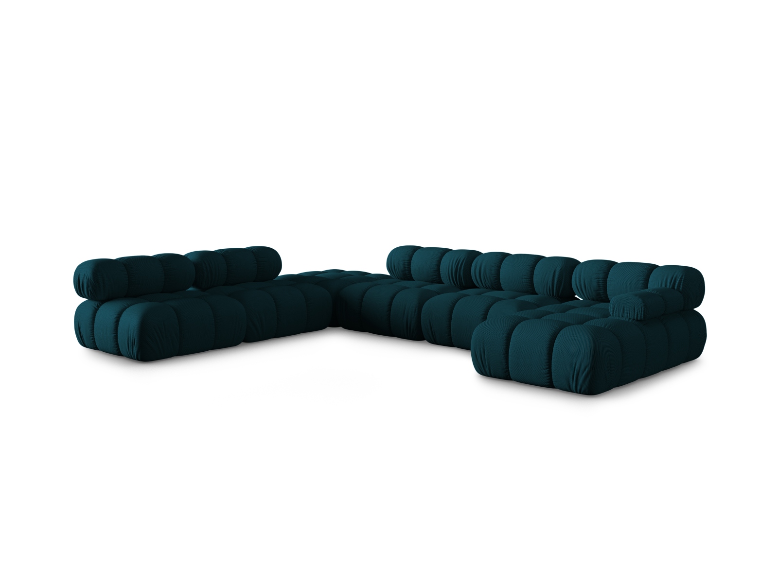 Micadoni Modulares Panorama Ecksofa Bellis 7-Sitzer Links 3D-Stoff Sonic Marineblau