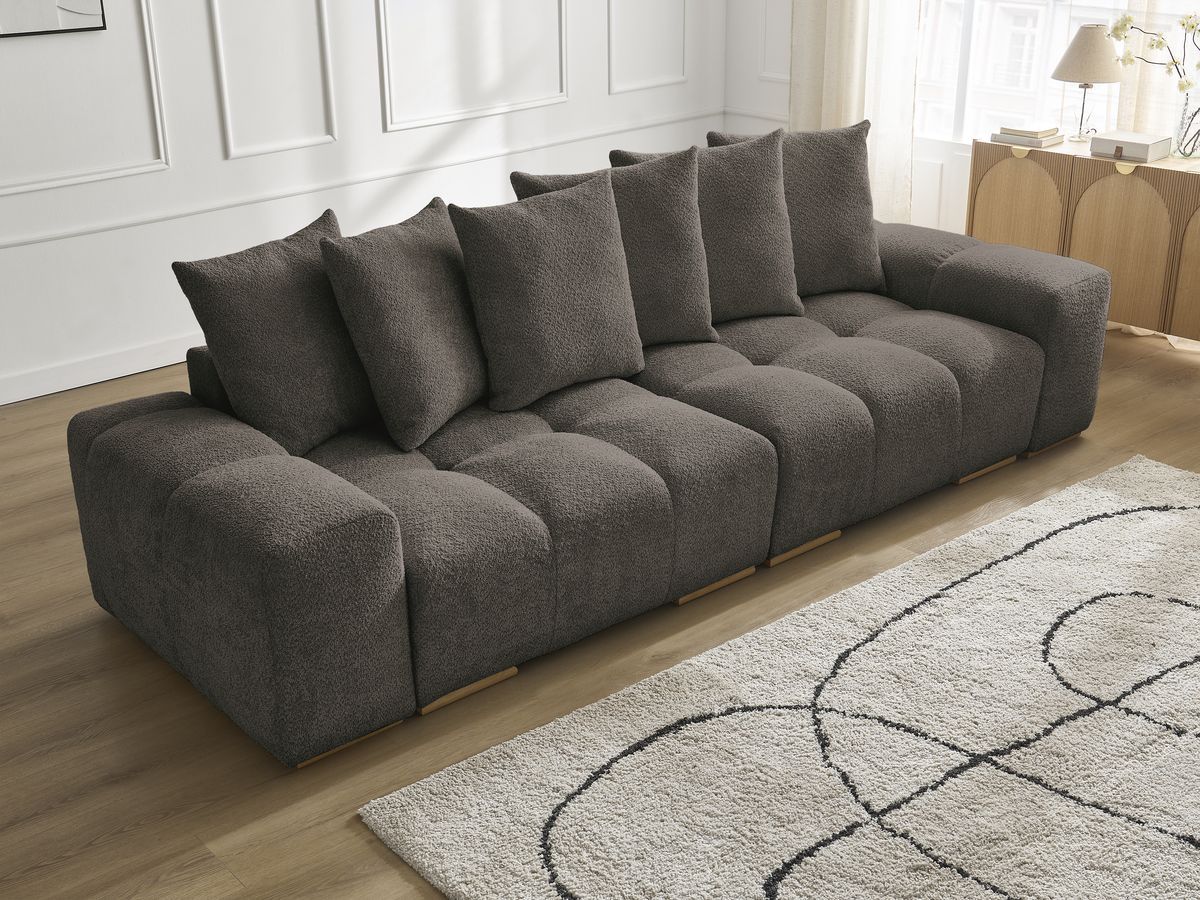 Bobochic Anakin Sofa 3-Sitzer, 6 Kissen Bouclé-Stoff Braun