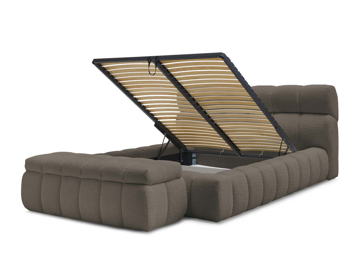 Bobochic Mont-blanc Polsterbett mit Bettkasten mit Bettbank Bouclé-Stoff Braun, Liegefläche 140 × 190 cm