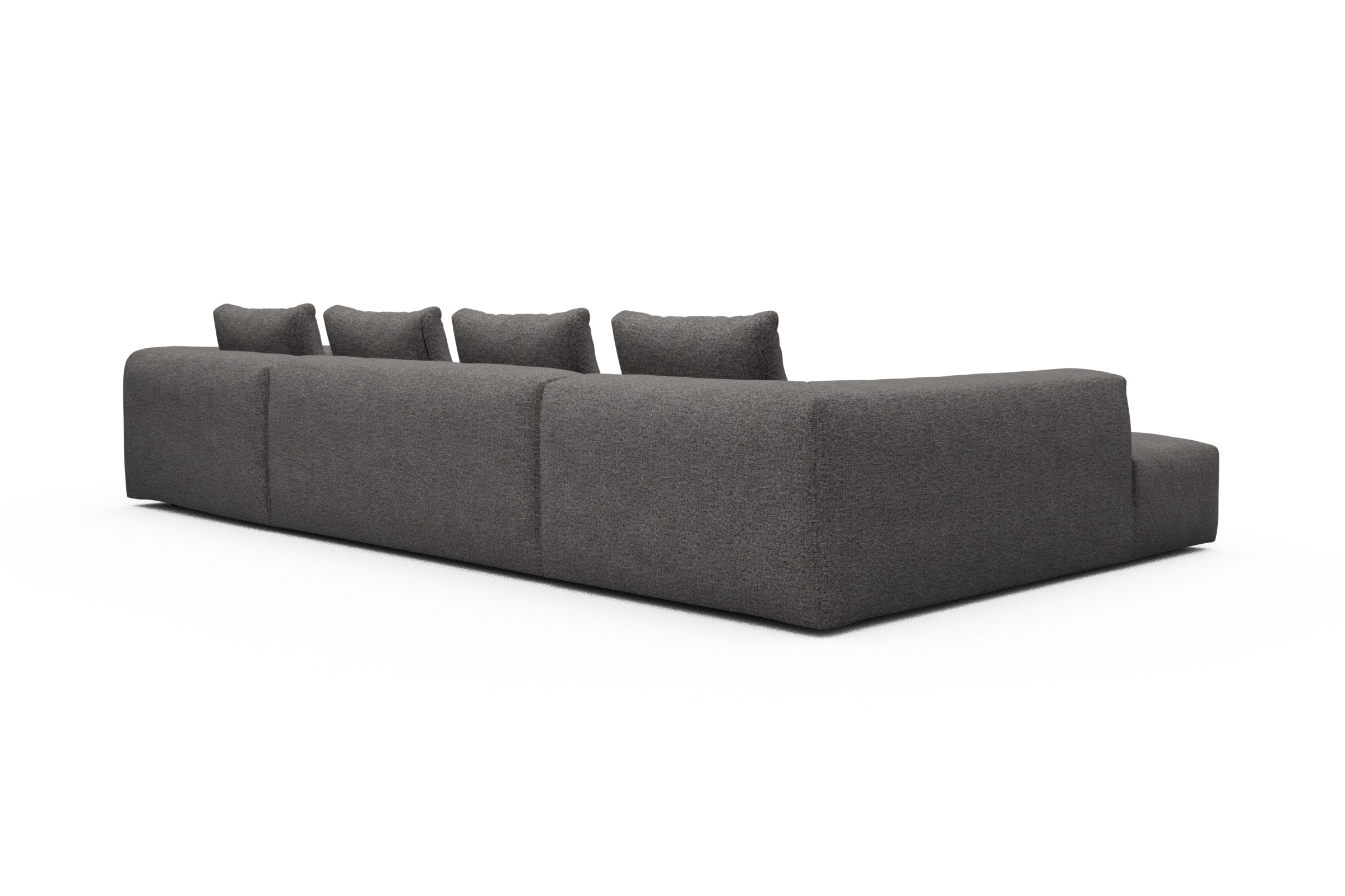 Wohnlandschaft Fred Relax-Ecke links mit 2-Sitzer und Chaiselongue rechts Boucle Carreno 772-Salt-and-Pepper