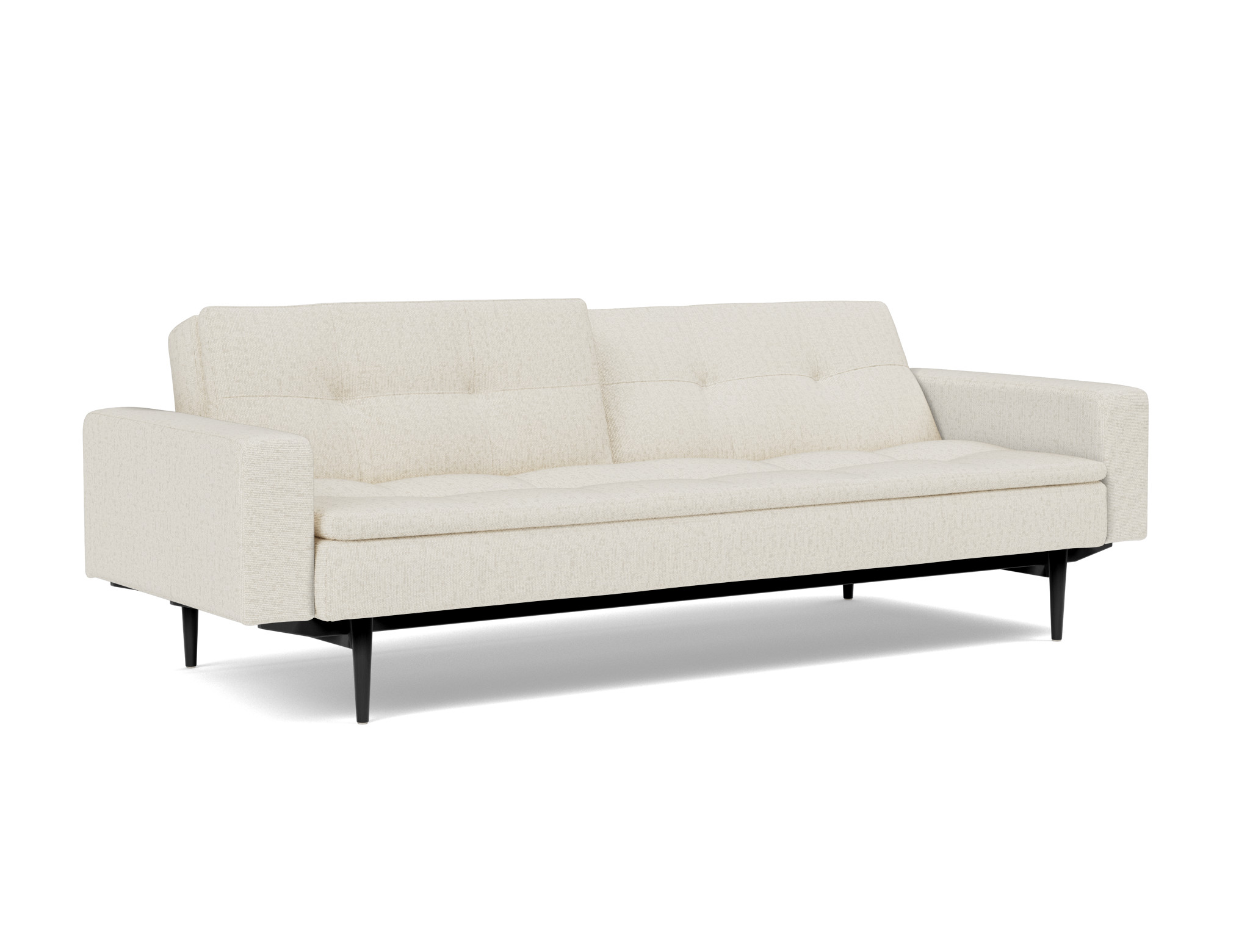 Schlafsofa Dublexo mit Armlehnen Boucle Skandi 531-Off-White Beine Styletto Eiche schwarz