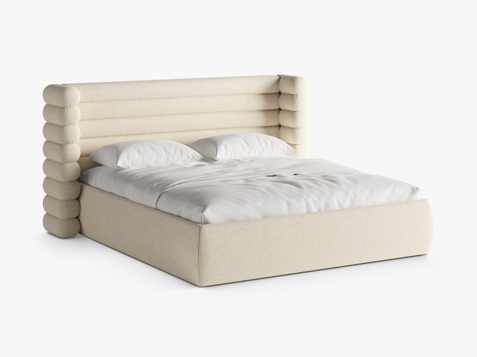 Micadoni Stauraumbett mit Kopfteil Mount Strukturierter Stoff Puente Hellbeige Melange 140x200