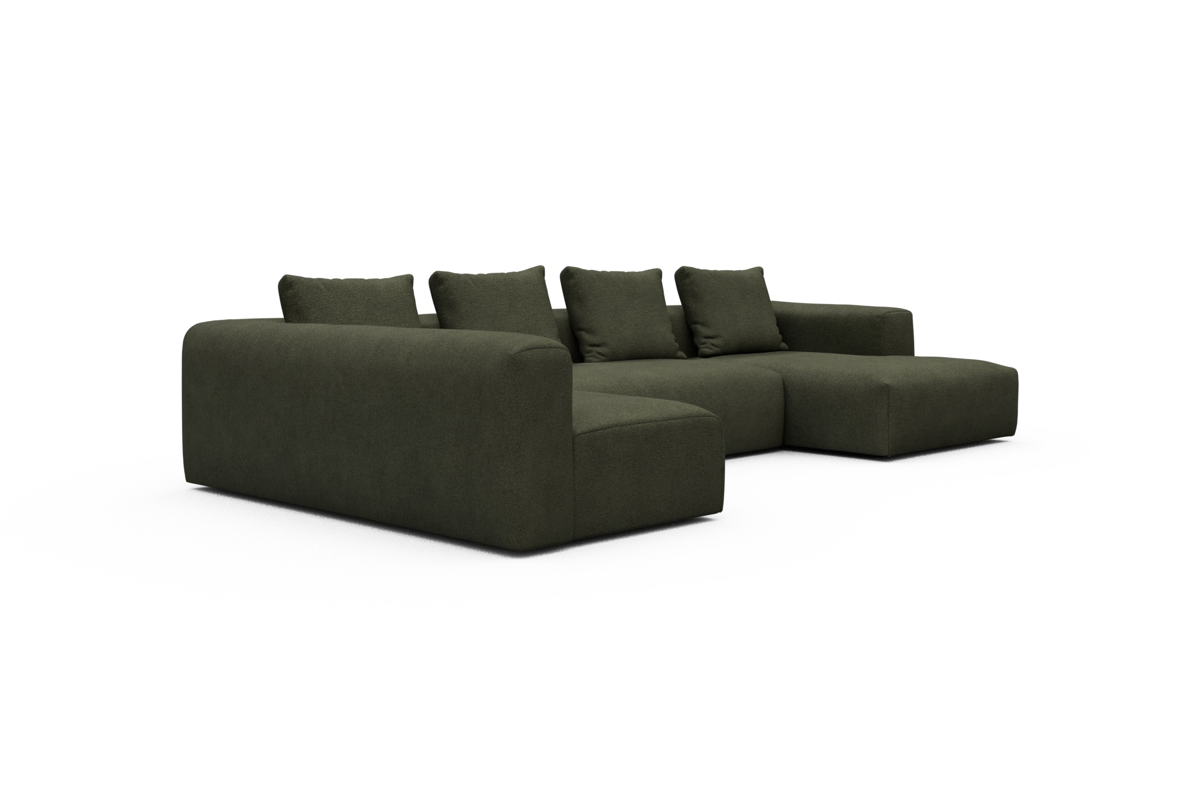 Wohnlandschaft Fred Chaiselongue rechts mit 2-Sitzer und lange Armlehne links Boucle-Forest-Green