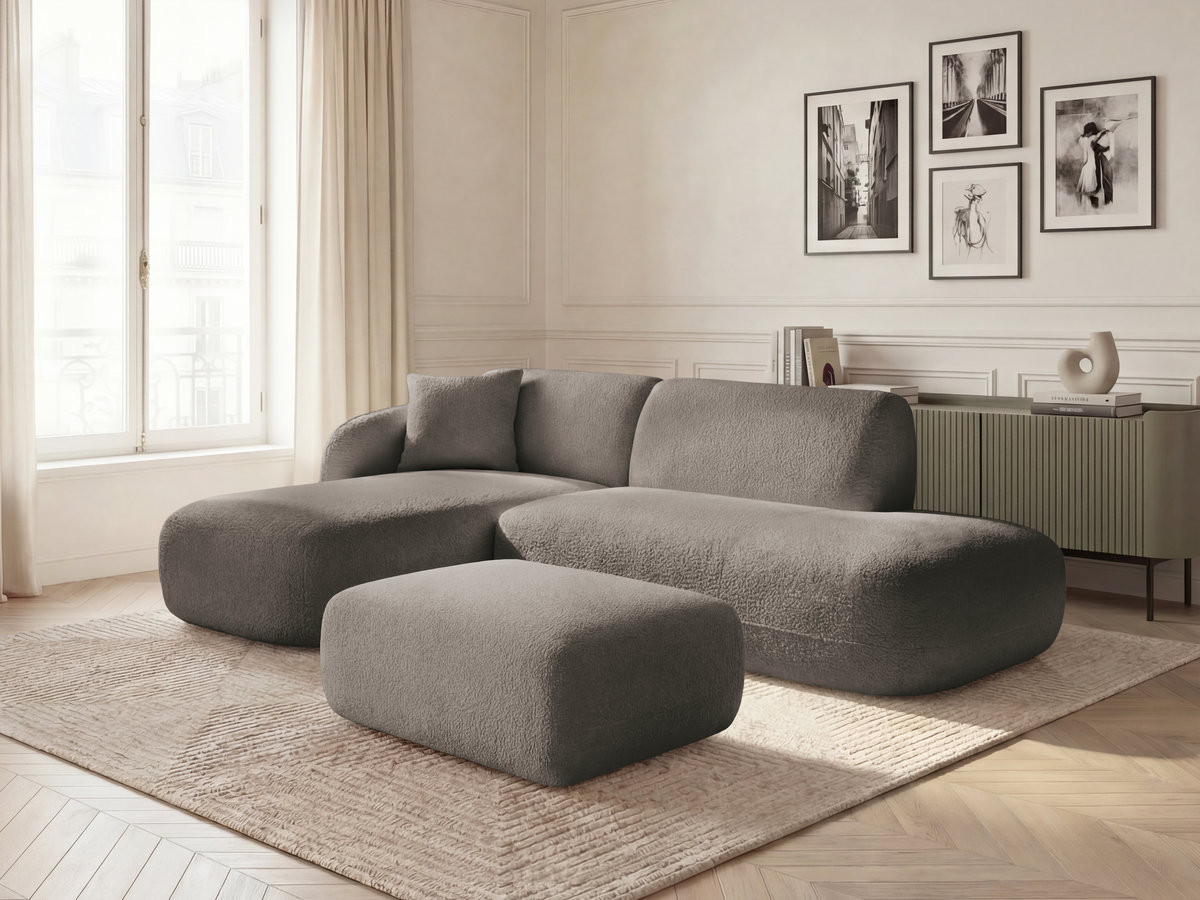 Bobochic Anda Ecksofa mit Pouf 241 × 163 cm Chenille Taupe Ecke links
