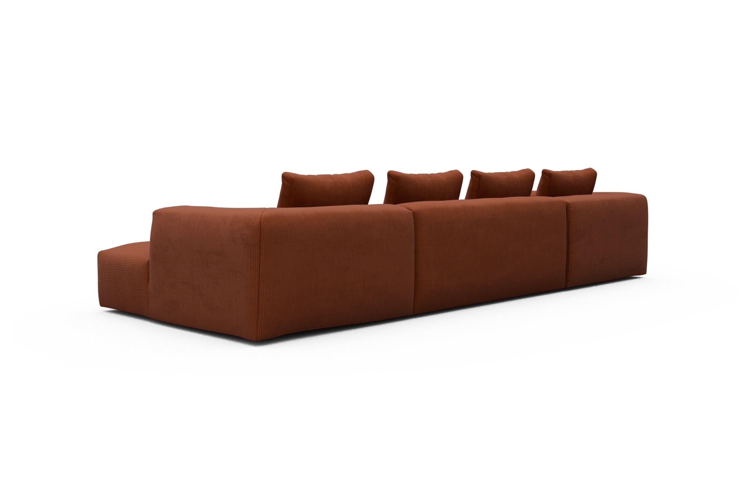 Wohnlandschaft Fred Relax-Ecke links mit 2-Sitzer und Chaiselongue rechts Kord Corduroy 595-Burnt-Orange