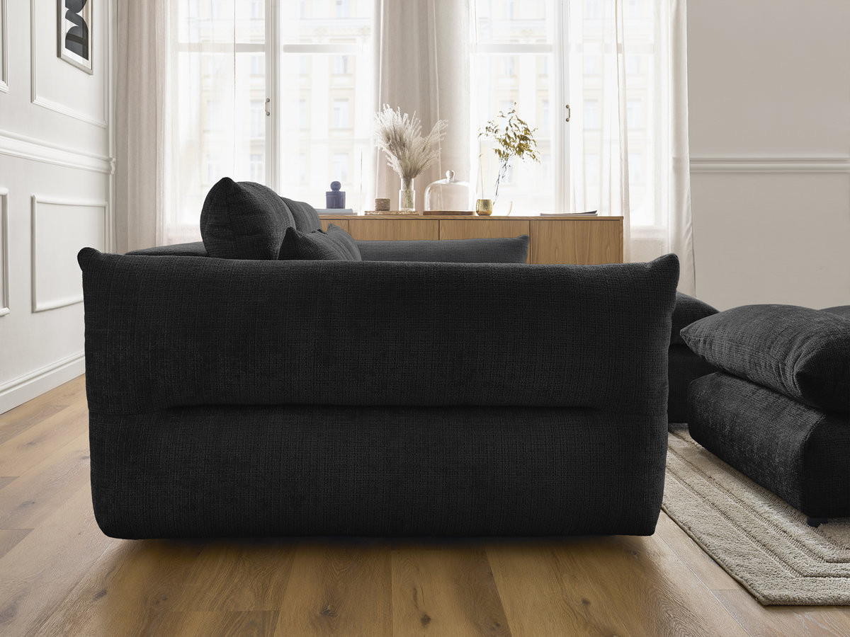 Bobochic Neil Ecksofa mit Pouf Strukturstoff Schwarz Ecke rechts