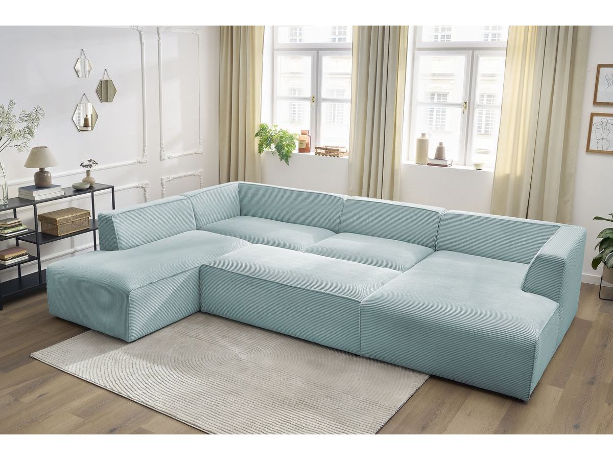 Bobochic Megeve Wohnlandschaft mit Pouf Cordsamt Hellblau Ecke rechts