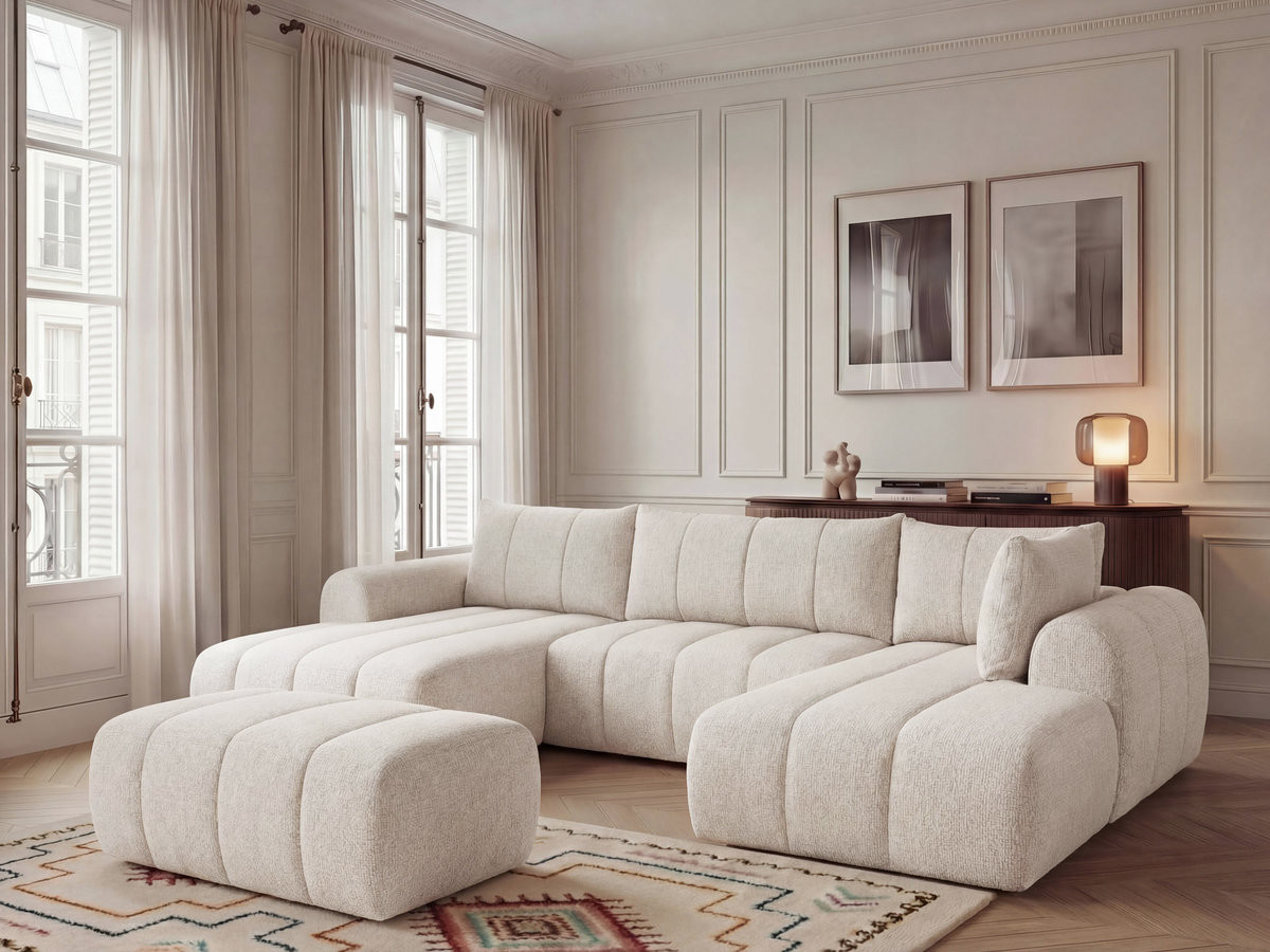 Bobochic Nesty Wohnlandschaft mit Pouf Melange-Stoff Beige Ecke links