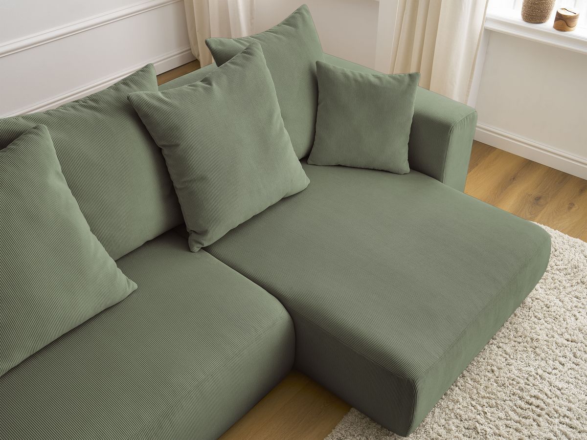 Bobochic Sidonie Ecksofa mit Schlaffunktion und Bettkasten Cordsamt Grün