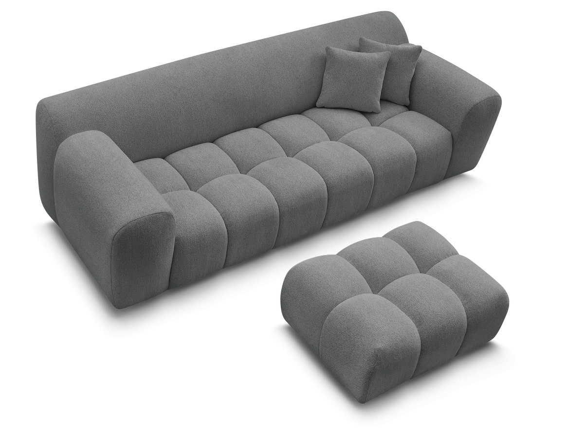 Bobochic Melisse Sofa 3-Sitzer mit Pouf Melange-Stoff Dunkelgrau