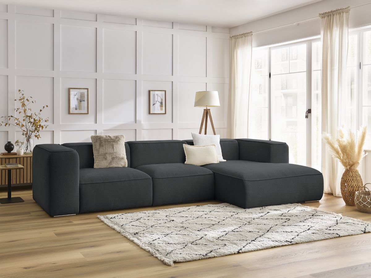 Bobochic Zephyr Ecksofa 349 × 165 cm Strukturstoff Dunkelgrau Ecke rechts