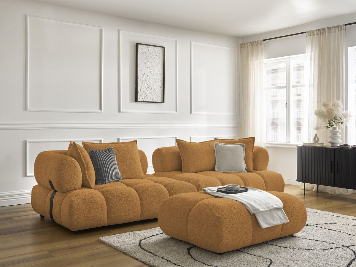 Bobochic Alya Sofa 4-Sitzer mit Pouf Bouclé-Stoff Gelb