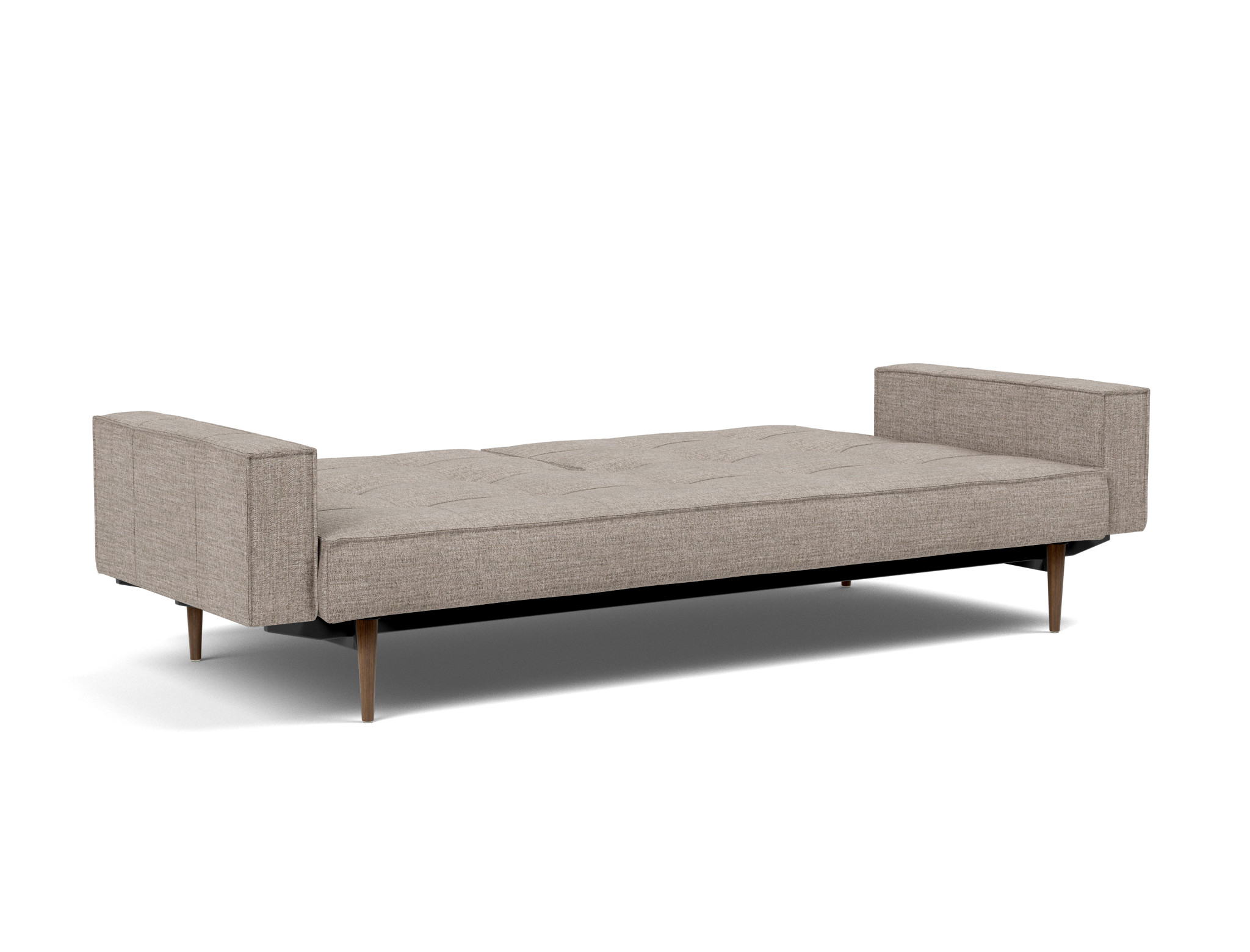 Schlafsofa Splitback mit Armlehnen Chenille Yuveno 472-Warm-Grey Beine Styletto Eiche dunkel