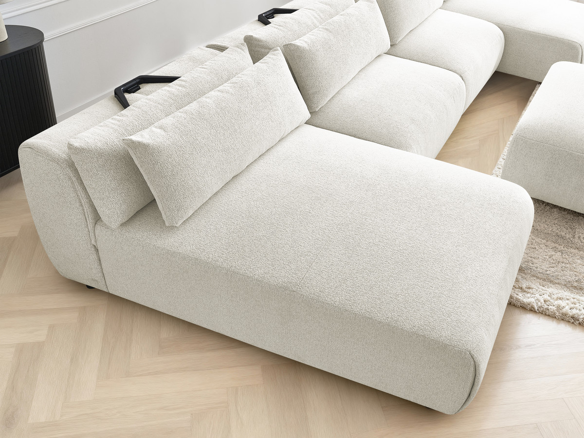 Bobochic Jana Wohnlandschaft mit großem Pouf Melange-Stoff Weiß