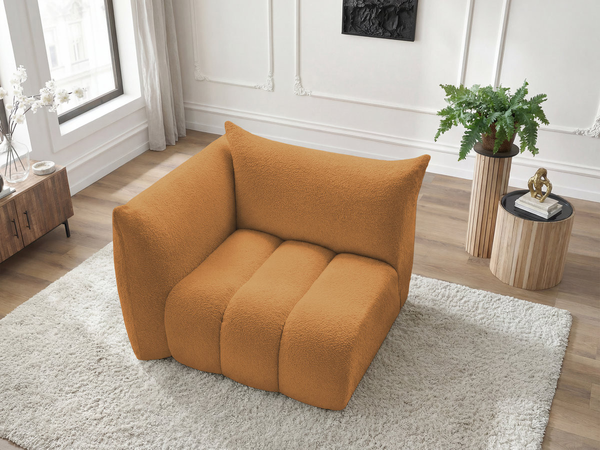 Bobochic Azra Sofamodul 1-Sitzer 117 × 112 cm Bouclé-Stoff Gelb Ecke links