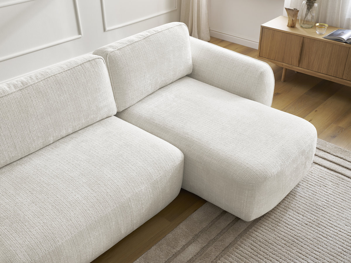 Bobochic Denise Ecksofa mit Schlaffunktion und Bettkasten 258 × 160 cm Strukturstoff Weiß Ecke rechts