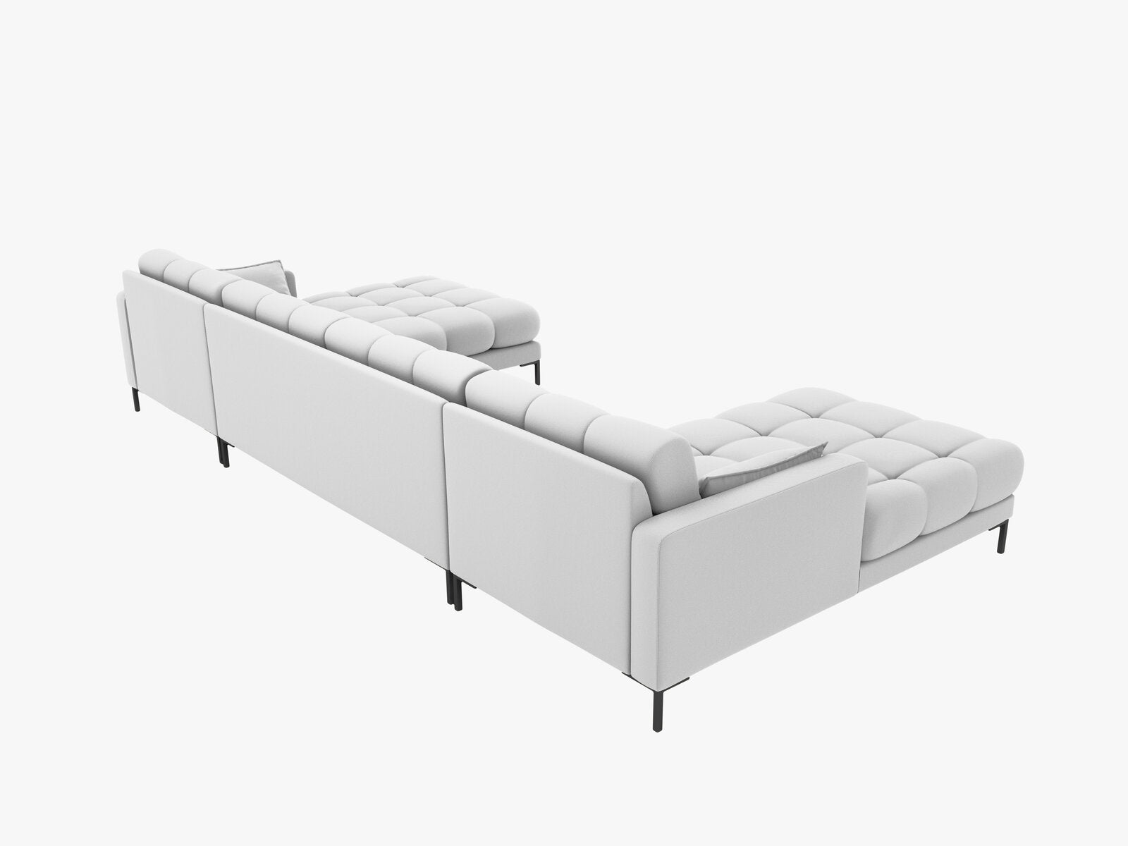 Micadoni Panorama-Sofa Mamaia 6-Sitzer Strukturierter Stoff Neve Hellgrau schwarze Beine