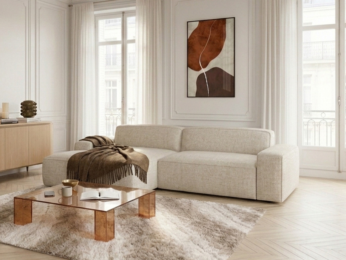 Bobochic Abel Ecksofa mit Schlaffunktion Melange-Stoff Beige Ecke links