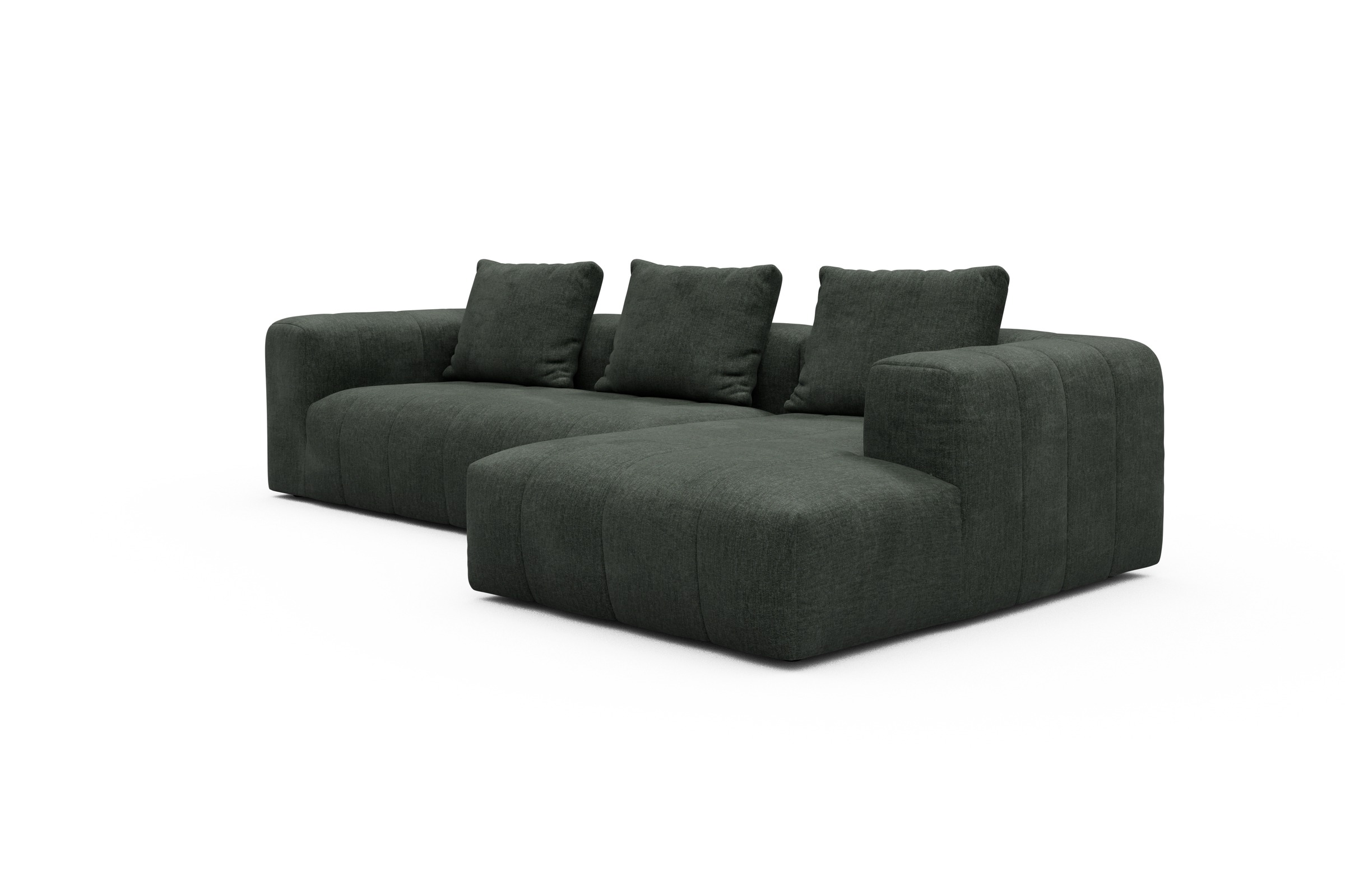 Ecksofa Hugo 2,5-Sitzer Armlehne links mit Chaiselongue Aivi-Pine-Green
