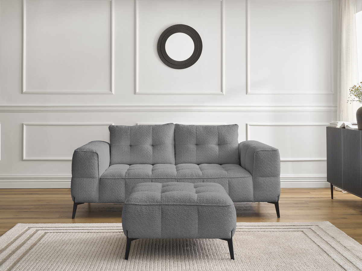 Bobochic Anis Sofa 2-Sitzer mit Pouf Bouclé-Stoff Dunkelgrau