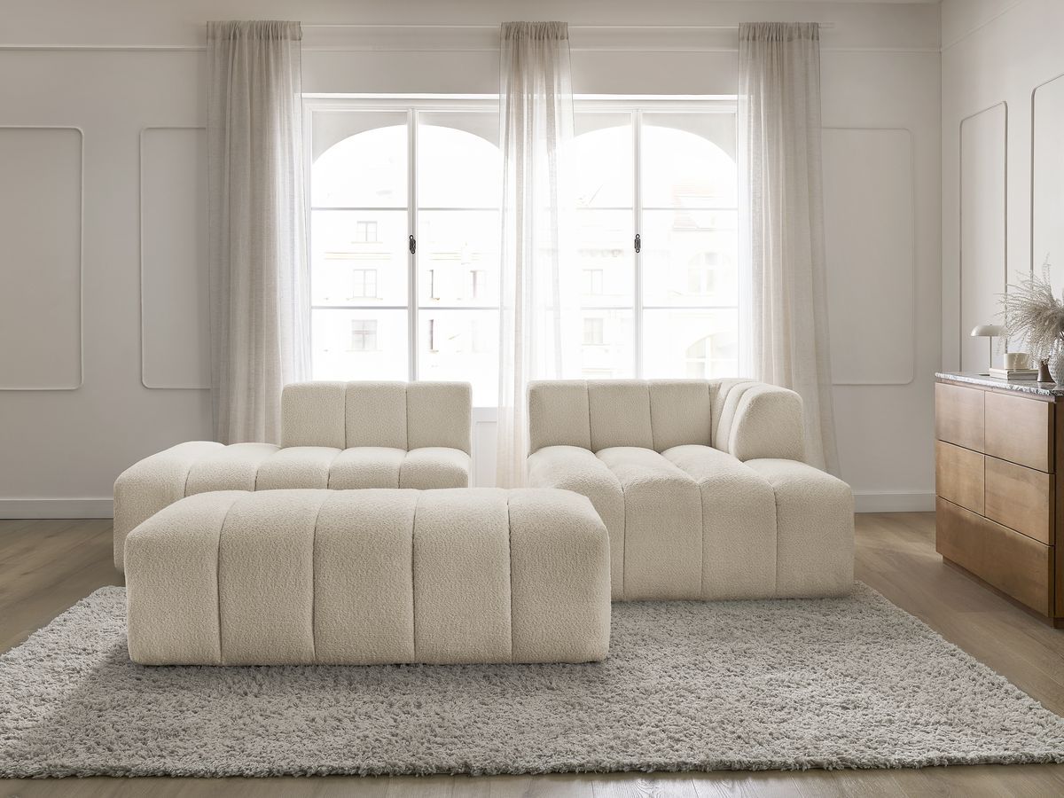 Bobochic Annecy Ecksofa mit Pouf Bouclé-Stoff Beige Ecke rechts