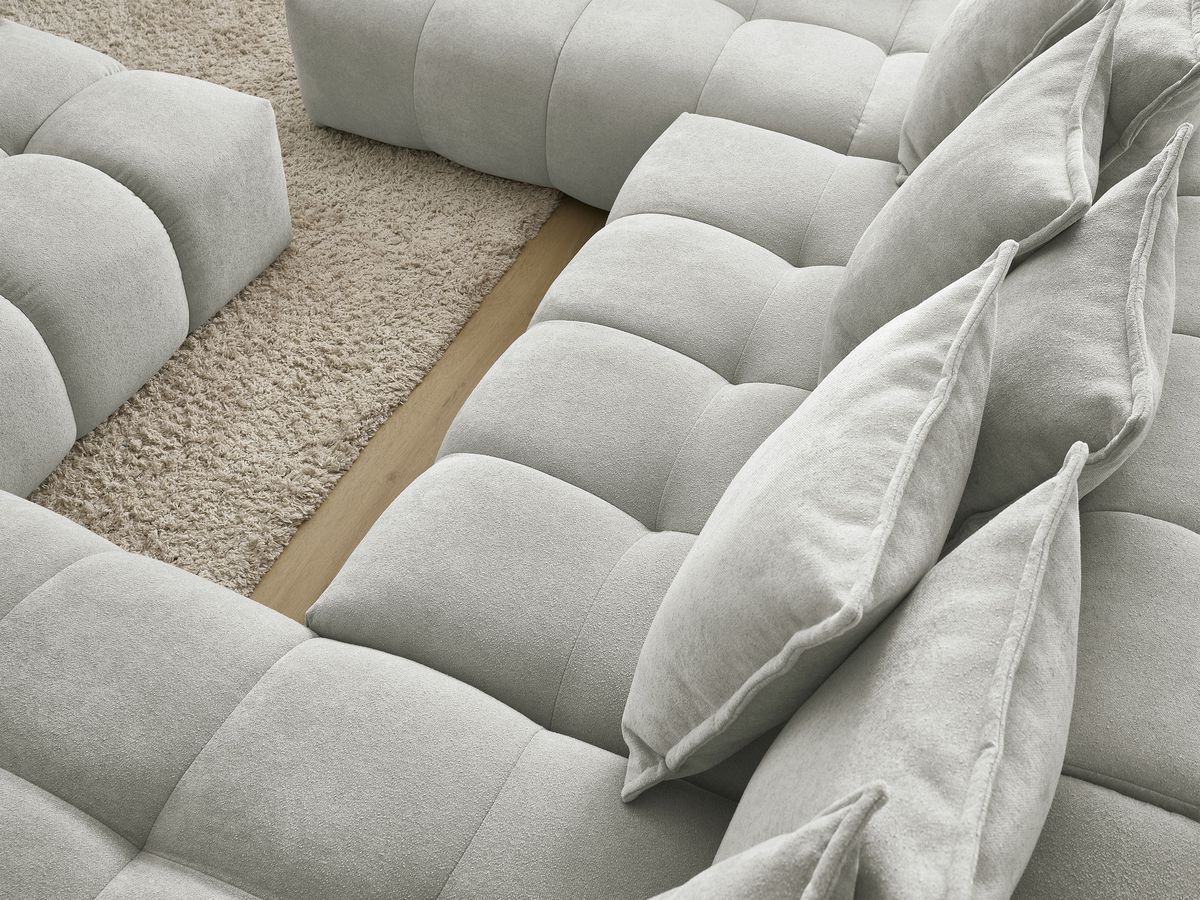 Bobochic Everest Wohnlandschaft mit Pouf, 14 Kissen Strukturstoff Hellgrau Ecke rechts