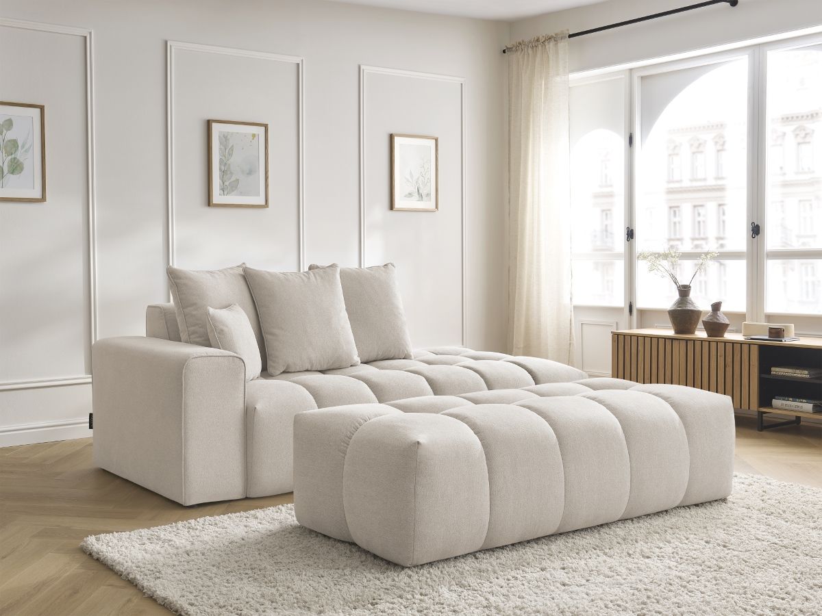Bobochic Mont-blanc Sofa 5-Sitzer mit Pouf Melange-Stoff Beige Armlehne links