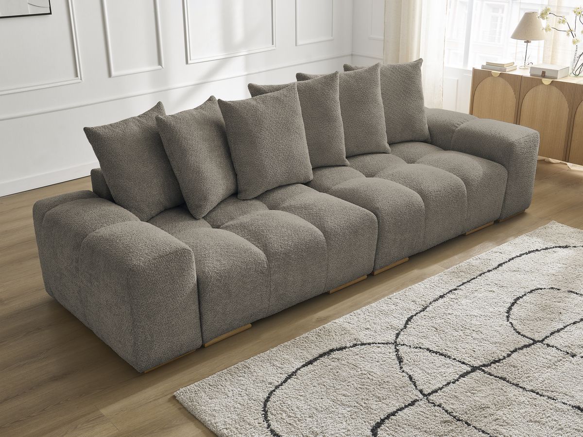 Bobochic Anakin Sofa 3-Sitzer, 6 Kissen Bouclé-Stoff Taupe