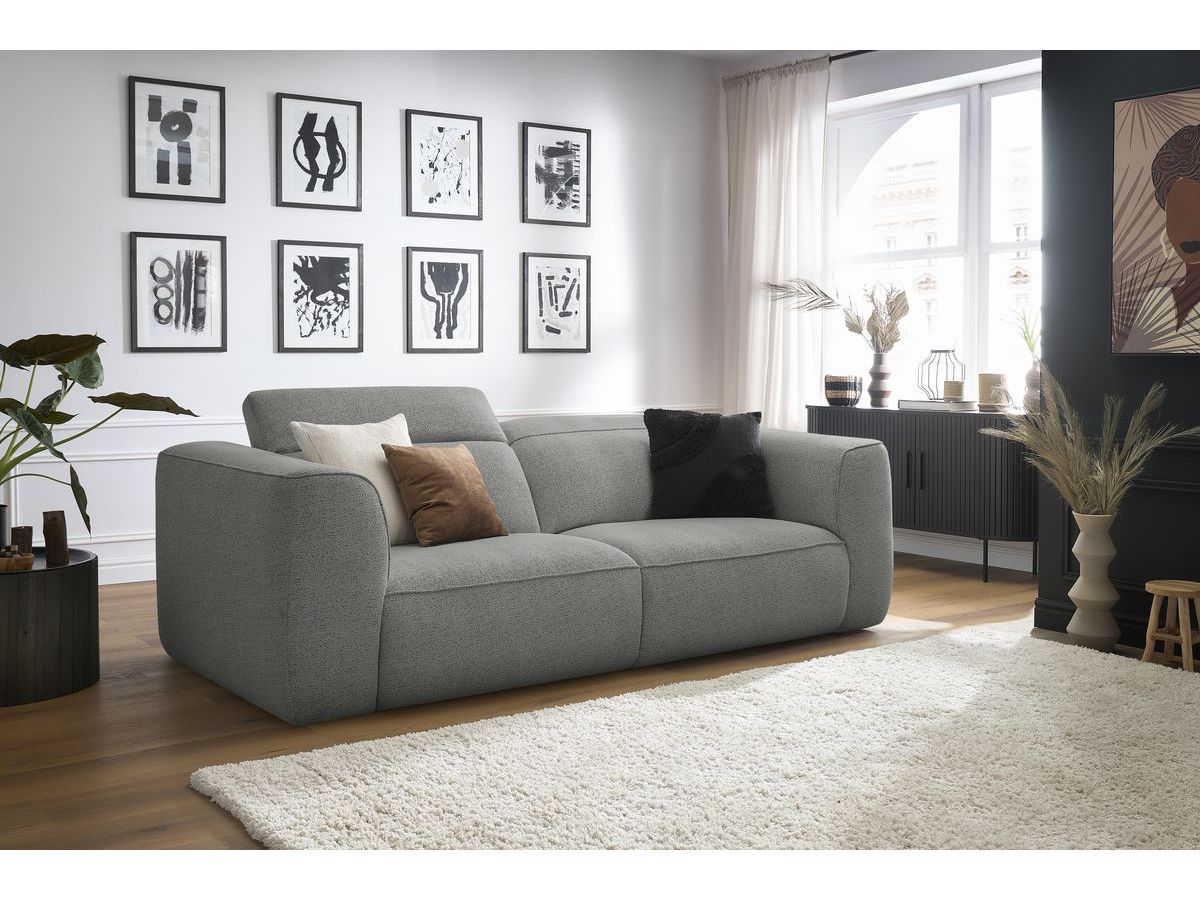Bobochic William Sofa 3-Sitzer Melange-Stoff Hellgrau