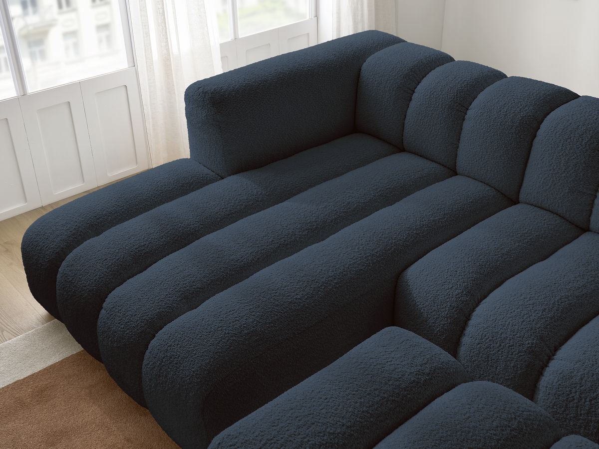 Bobochic Talia Ecksofa mit Pouf Bouclé-Stoff Dunkelblau Ecke links