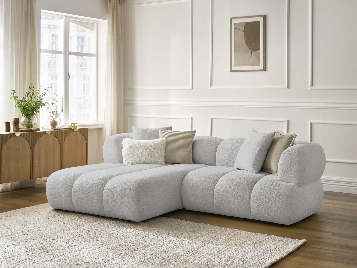 Bobochic Pamira Ecksofa Bouclé-Stoff Hellgrau Ecke links