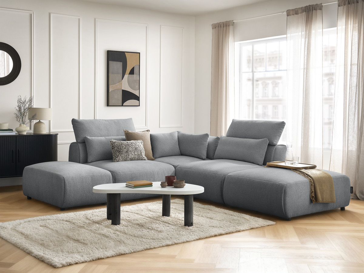 Bobochic Jana Ecksofa Melange-Stoff Dunkelgrau
