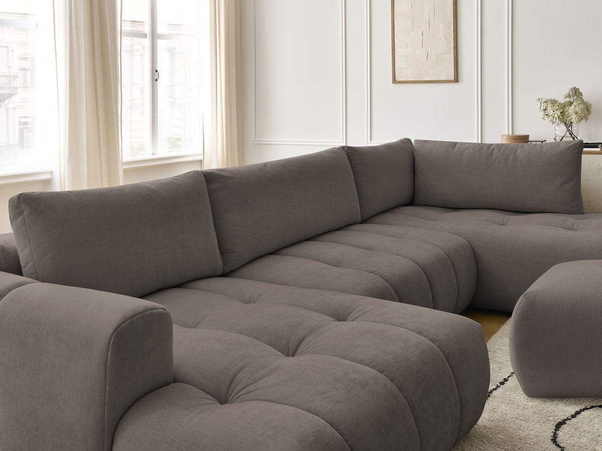 Bobochic Fuji Wohnlandschaft mit Pouf Stoff Taupe Ecke links
