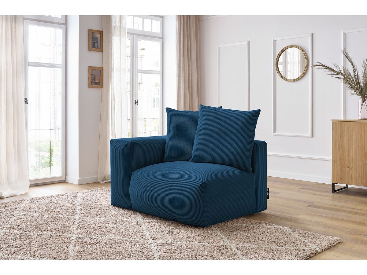 Bobochic Voltaire Sofamodul 1-Sitzer 130 × 100 cm Cordsamt Dunkelblau Ecke links